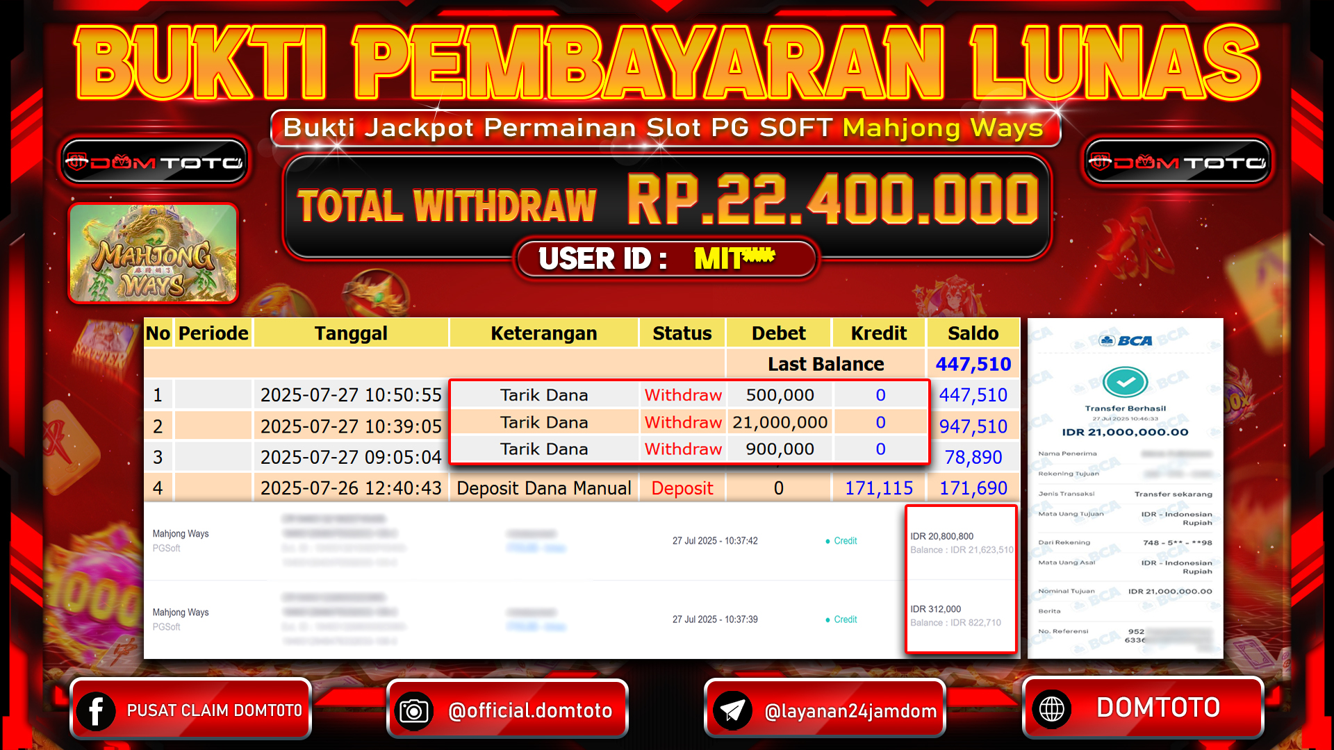 JACKPOT SLOT MAHJONG WAYS  27 JULI 2025